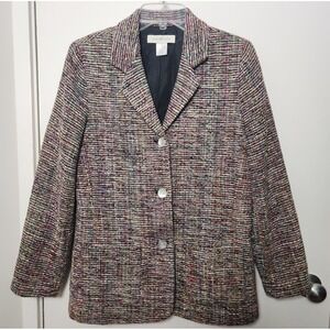 Appleseed's Tweed Multicolor Blazer Jacket Silk Cotton Single Breast 8 Lined Vtg